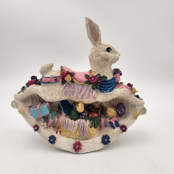 Other - Vintage Style Rocking Easter Bunny Rabbit‎ Figurine Floral Resin Spring Decor